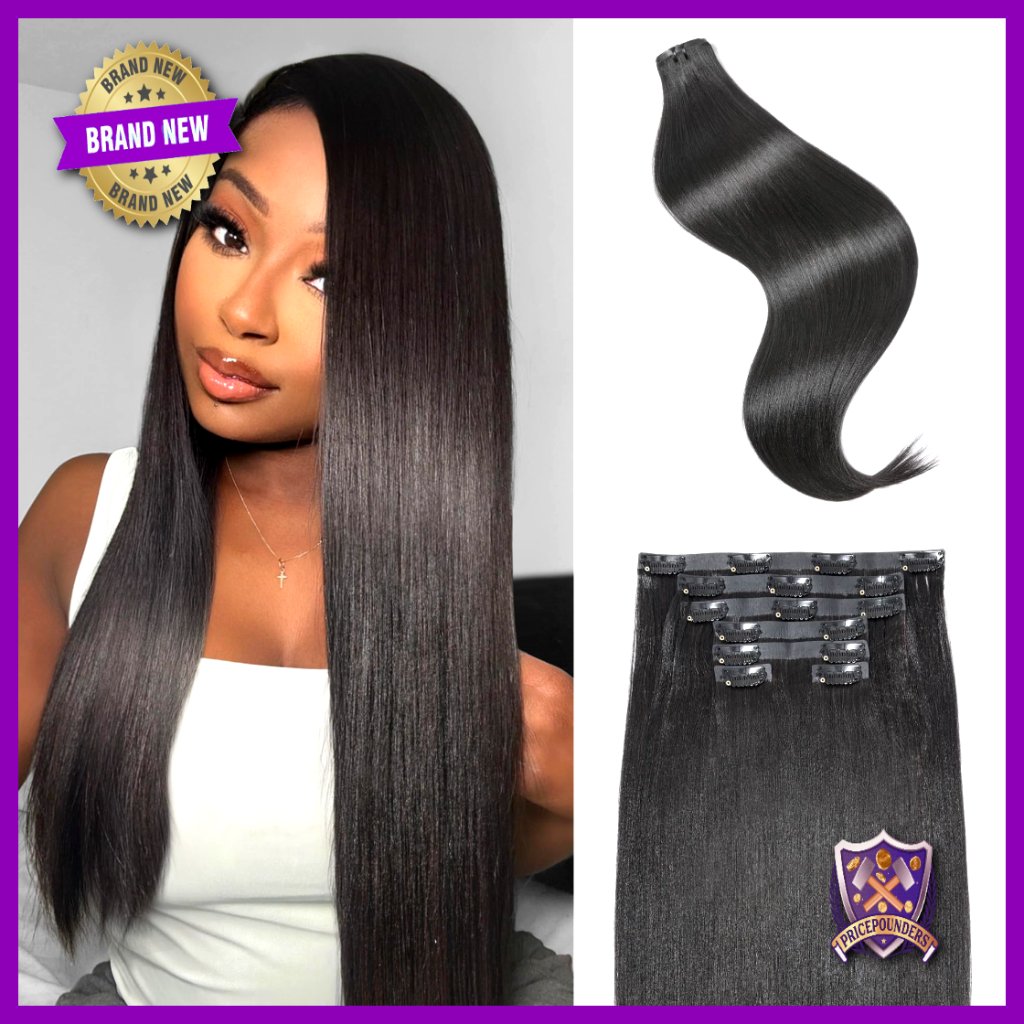 14 Inch Yaki Straight Human Hair Clip-In Extensions 2 Pack 100g